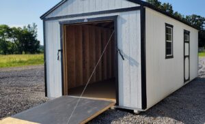 Extra Height Work shop style garage utility building with 7' ramp for easy access and exit for Sale or Rent to Own in Jonesboro, LA by RKS Phone Technician